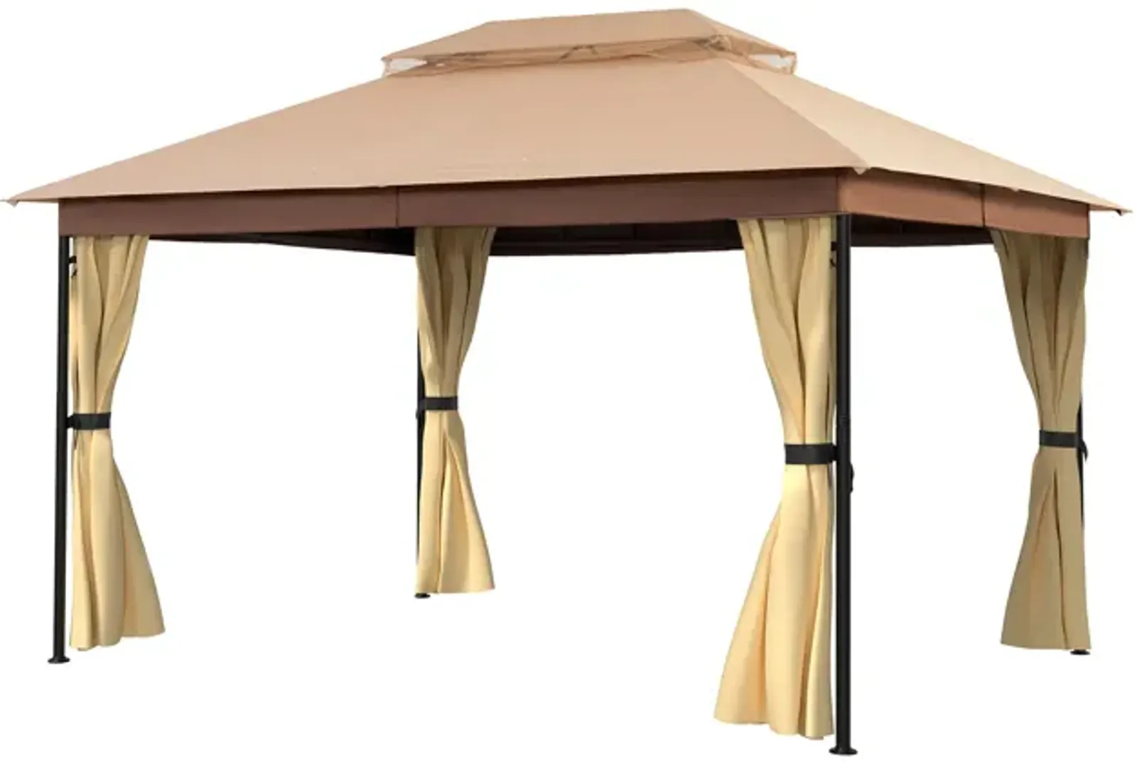 MONDAWE 10 x 13 ft Soft Top Outdoor Patio Gazebo Tent Canopy with Included Curtains Ventilated Double Roof, Beige