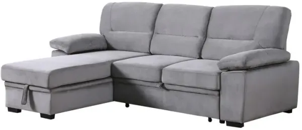 Exie 98 Inch 2 Piece Sectional Sofa, Pull Out Bed, Storage, Gray Velvet-Benzara