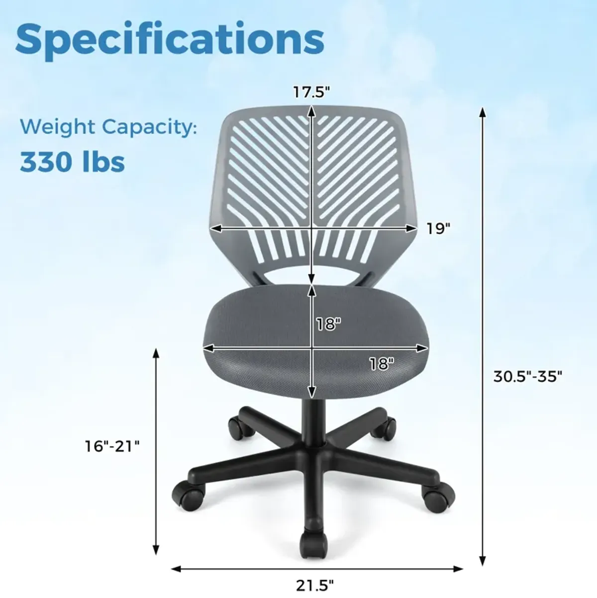 Height-adjustable Ergonomic Kids Desk Chair with Universal Casters