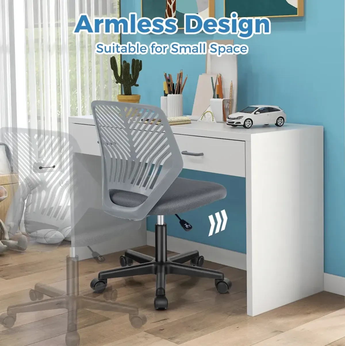 Height-adjustable Ergonomic Kids Desk Chair with Universal Casters