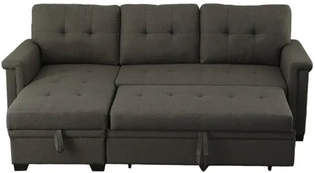 Ruben 84 Inch Reversible Sleeper Sectional Sofa, Storage Chaise, Dark Gray-Benzara