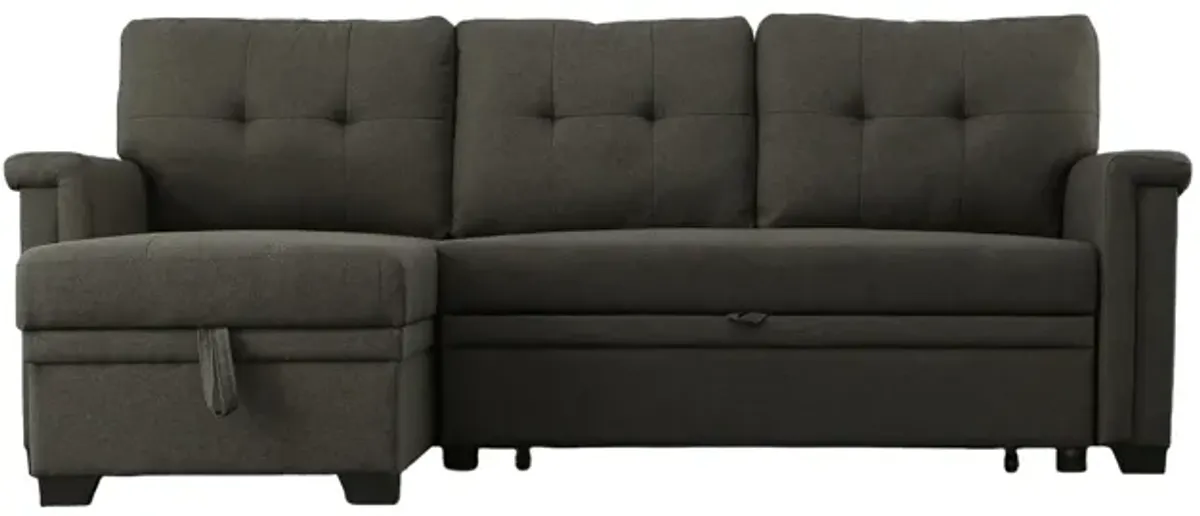 Ruben 84 Inch Reversible Sleeper Sectional Sofa, Storage Chaise, Dark Gray-Benzara