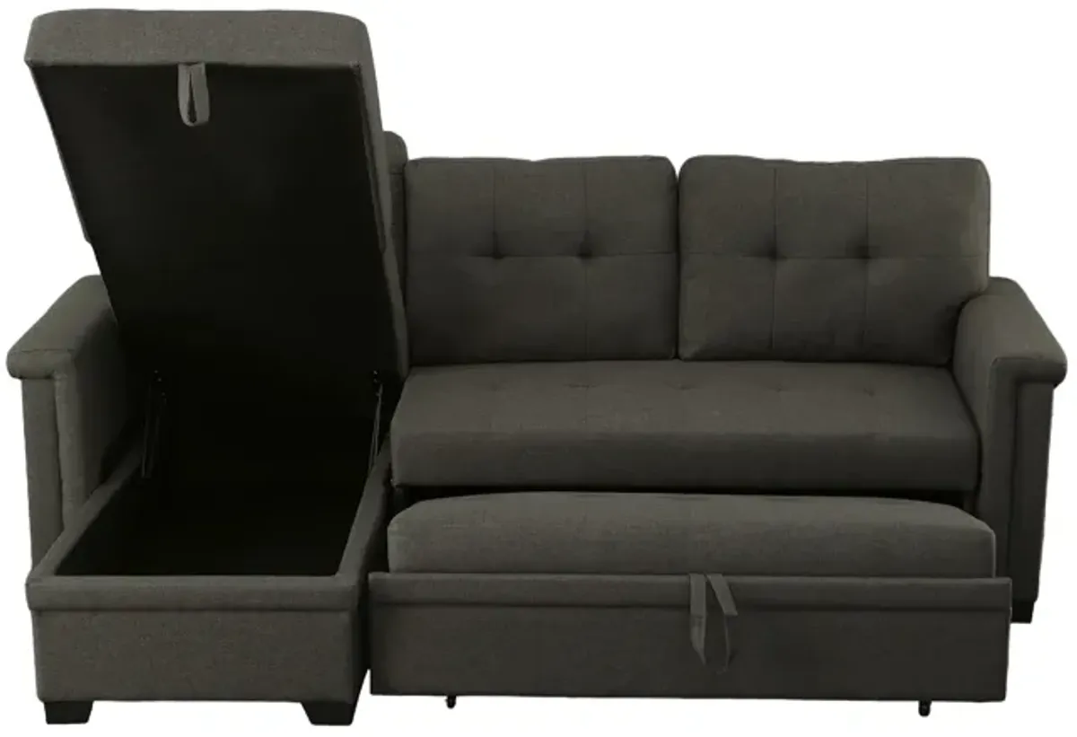 Ruben 84 Inch Reversible Sleeper Sectional Sofa, Storage Chaise, Dark Gray-Benzara