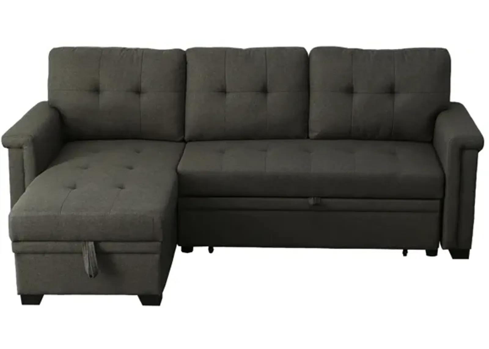 Ruben 84 Inch Reversible Sleeper Sectional Sofa, Storage Chaise, Dark Gray-Benzara