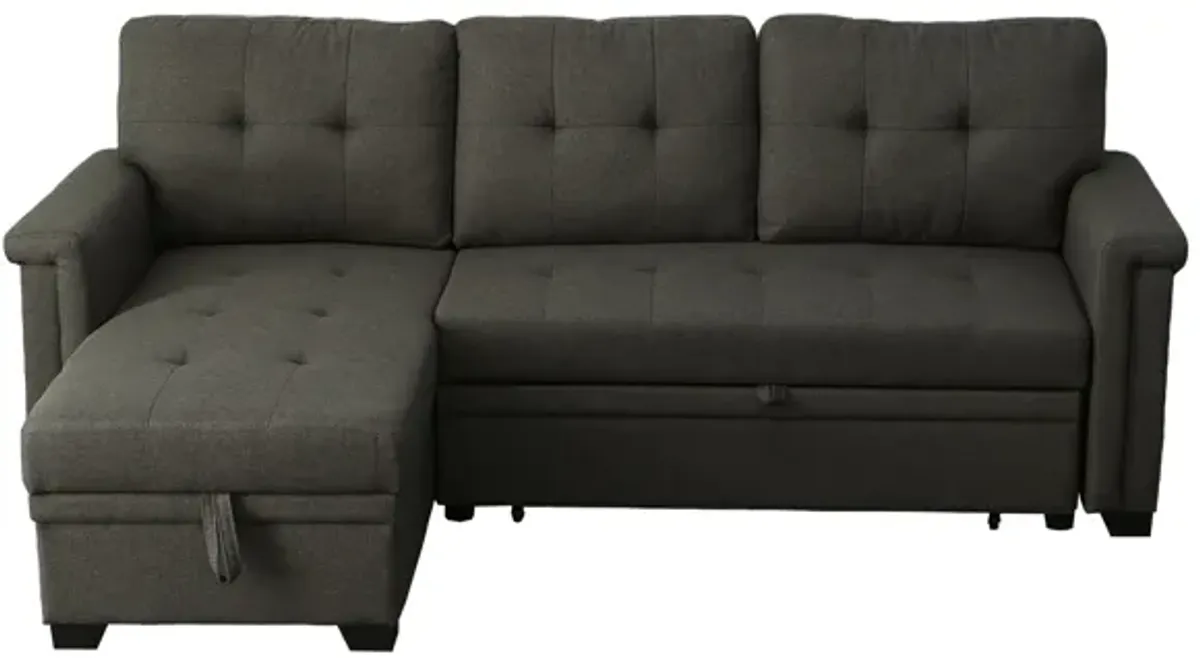 Ruben 84 Inch Reversible Sleeper Sectional Sofa, Storage Chaise, Dark Gray-Benzara