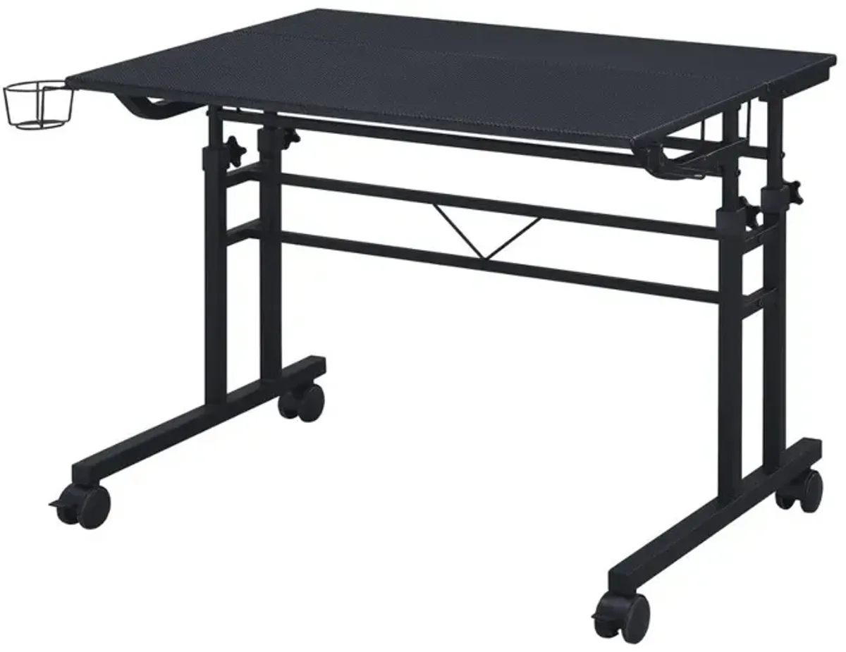 Techni Mobili Rolling Writing Desk with Height Adjustable Desktop and Moveable Shelf, Black