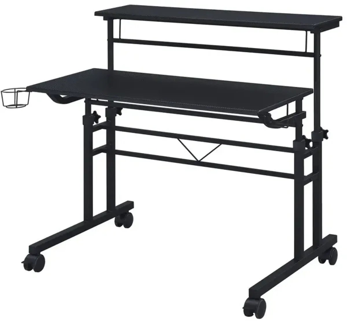 Techni Mobili Rolling Writing Desk with Height Adjustable Desktop and Moveable Shelf, Black