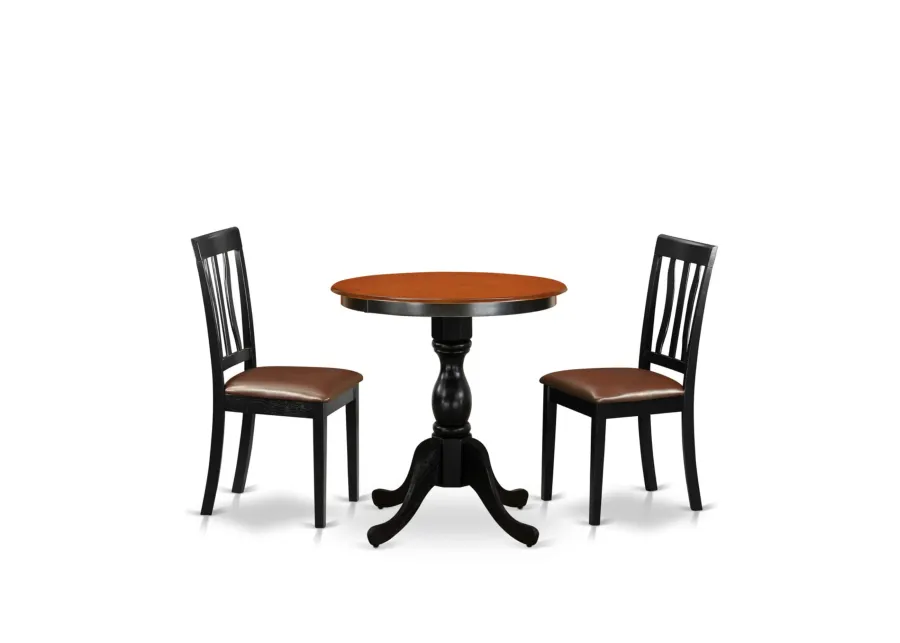 East West Furniture East West Furniture ESAN3-BCH-LC 3-Piece Dining Room Table Set Include a Dining Table and 2 Faux Leather Dining Chairs with Slatted Back - Black Finish