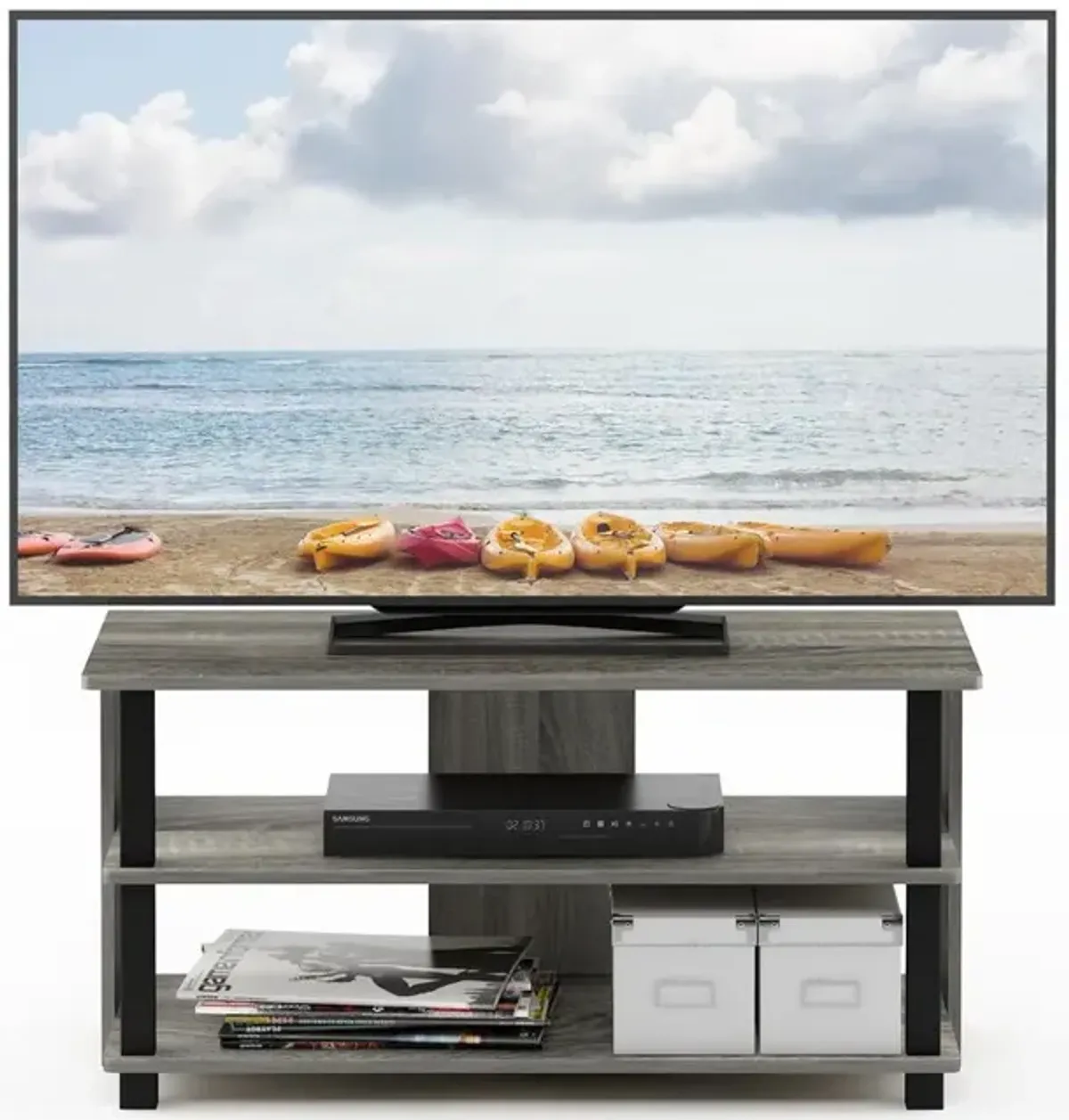 Sully 3-Tier TV Stand for TV up to 40, French Oak Grey/Black, 17076GYW/BK