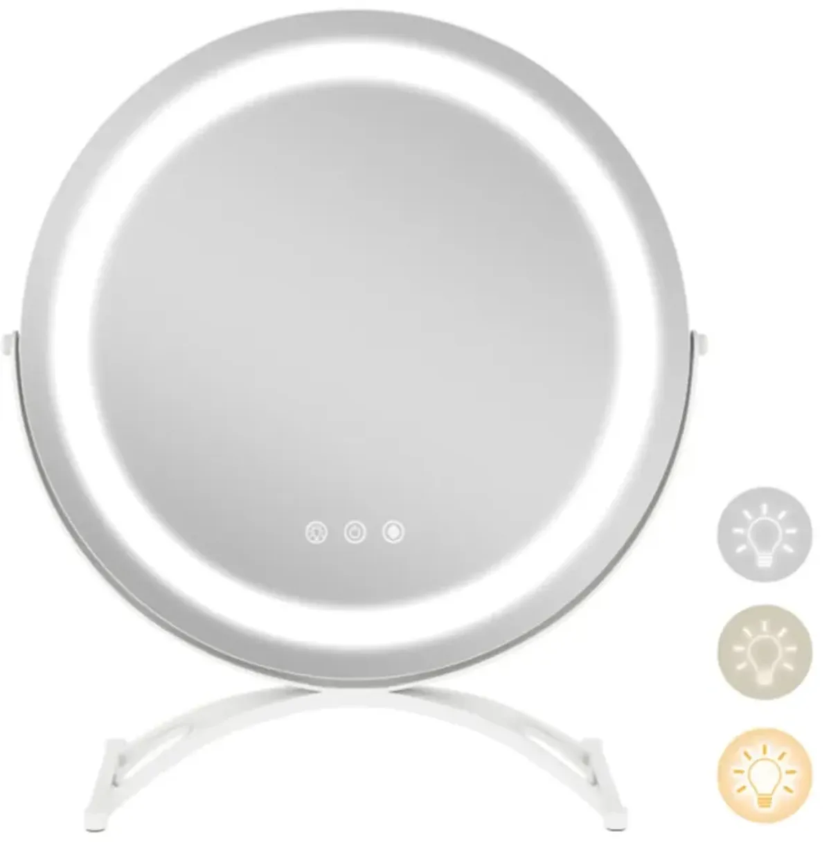 Hivvago 16 x 16 Inch Round LED Vanity Mirror with 3-Color Lighting and Brightness Dimming