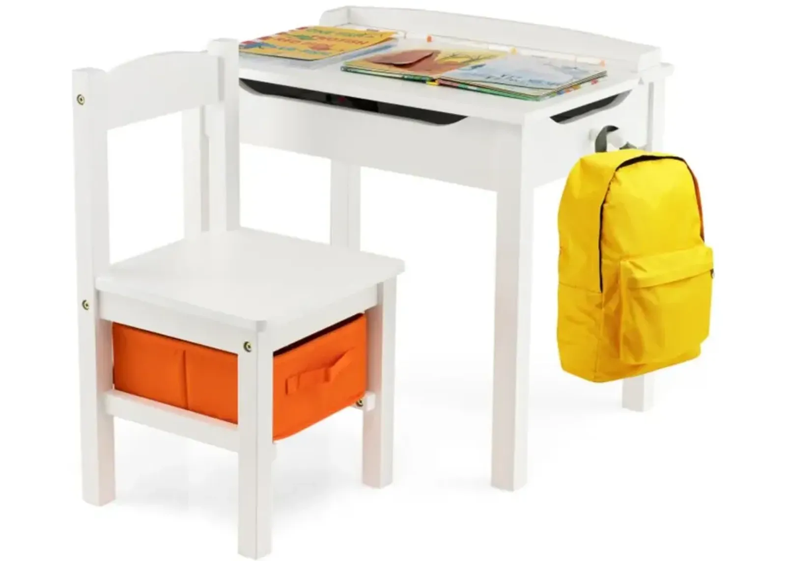 Hivvago Flip-Top Wood Kids Activity Table and Chair Set with Hidden Storage Space