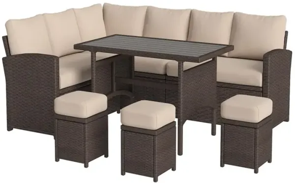 Mondawe 7 Pieces Patio Furniture Set Outdoor Sectional Sofa Conversation Set Brown Rattan Ottomans for Deck Garden Backyard
