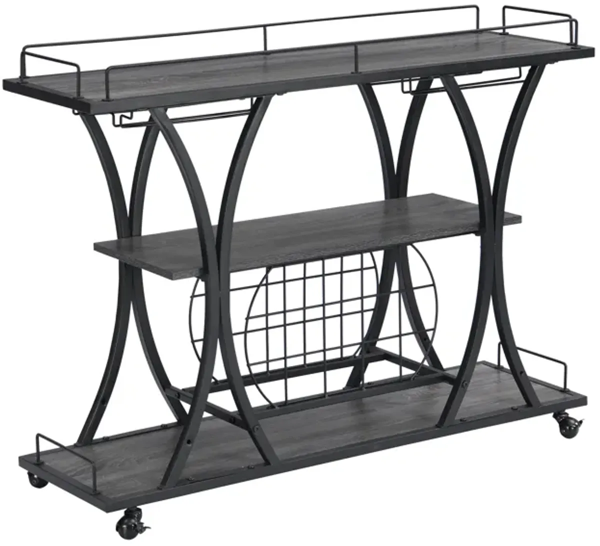 Streamdale Industrial Kitchen Bar Cart with 3-Tier Shelves