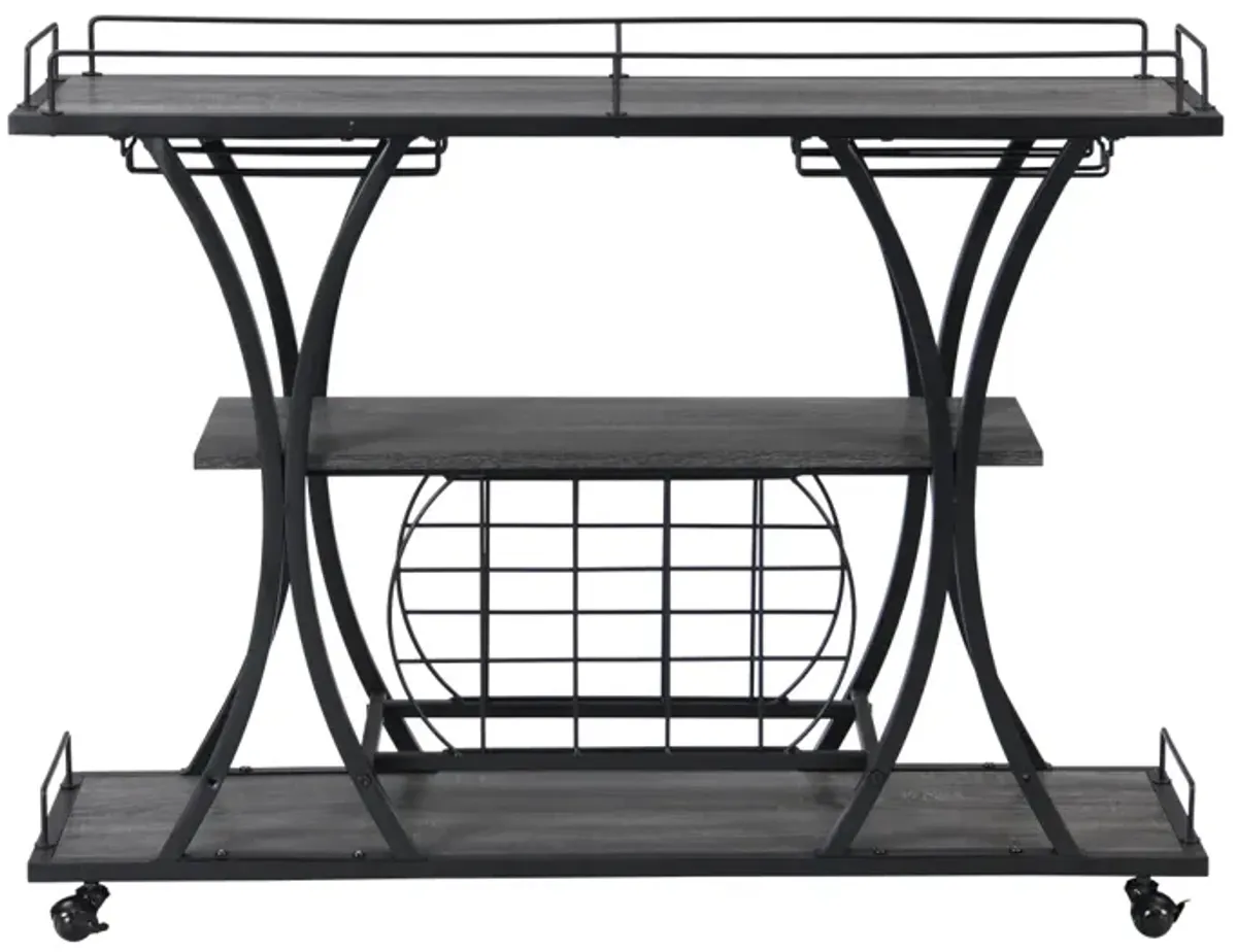 Industrial Bar Cart Kitchen Bar Serving Cart For Home With Wheels 3 - Tier Storage Shelves