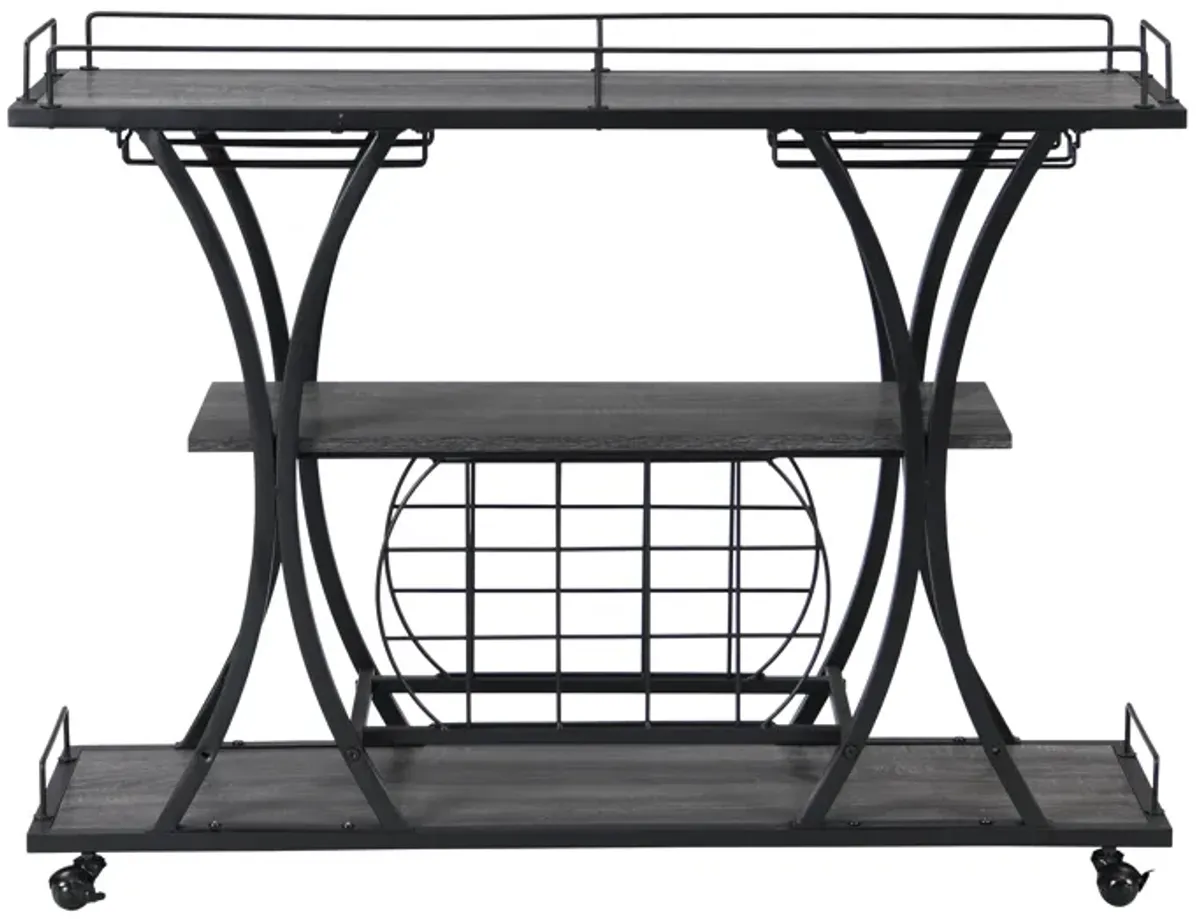 Streamdale Industrial Kitchen Bar Cart with 3-Tier Shelves