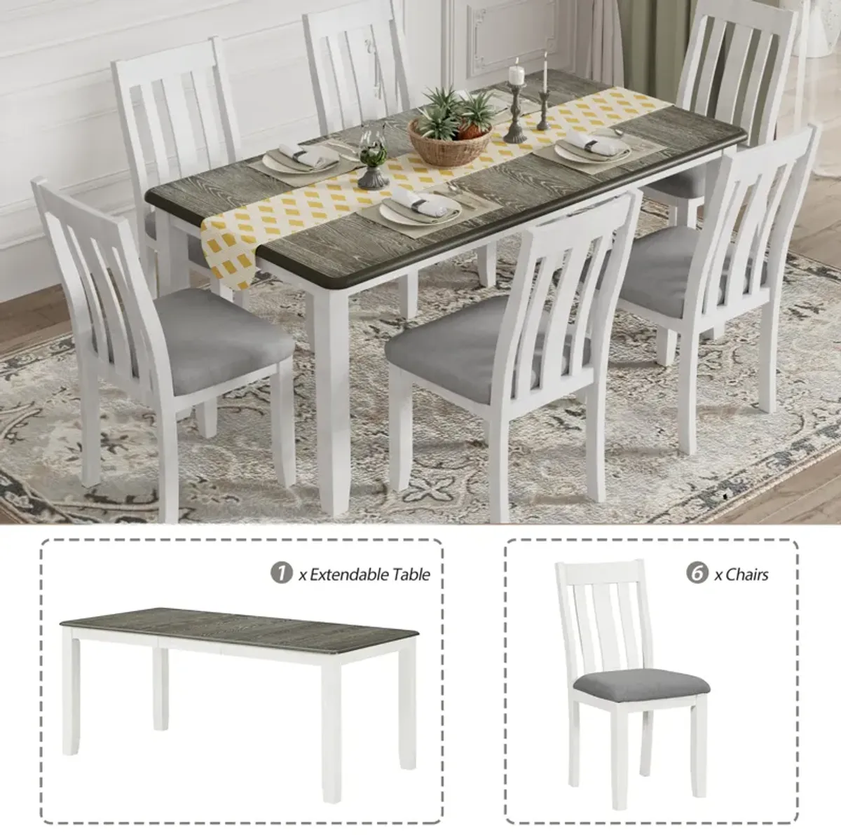 Merax Retro Style 7-Piece Dining Table Set