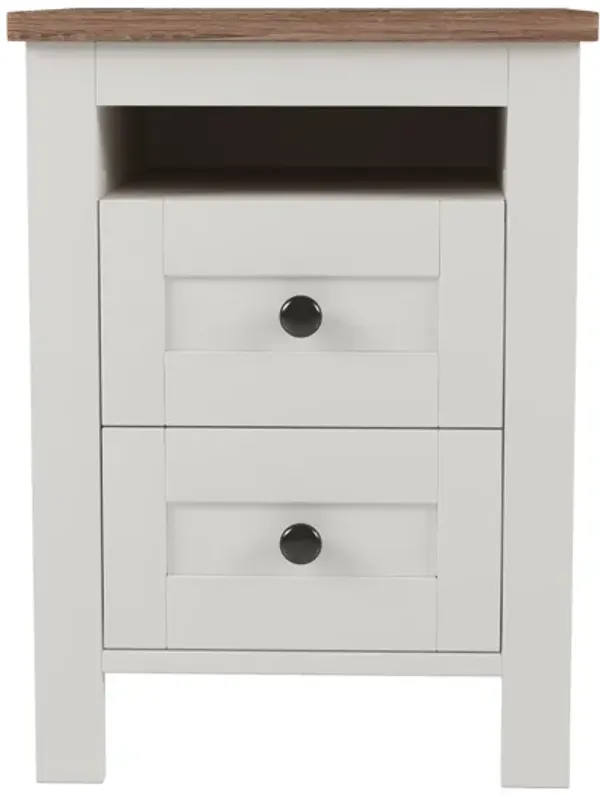 Streamdale Farmhouse Wooden Nightstand with Storage, White+Brown