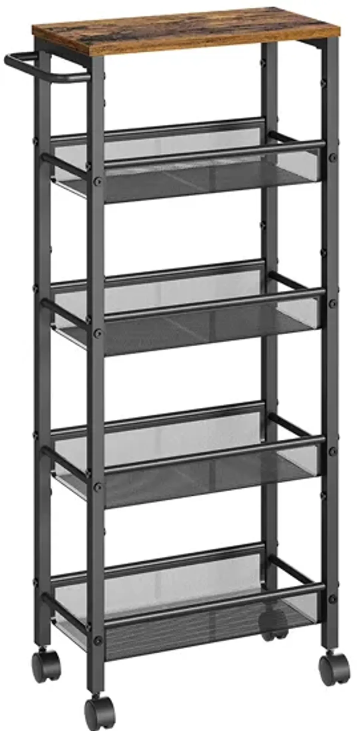 Versatile 5-Tier Rolling Cart with Handle - Metal Frame Organizer for Kitchen, Dining Room, Living Room, and Office