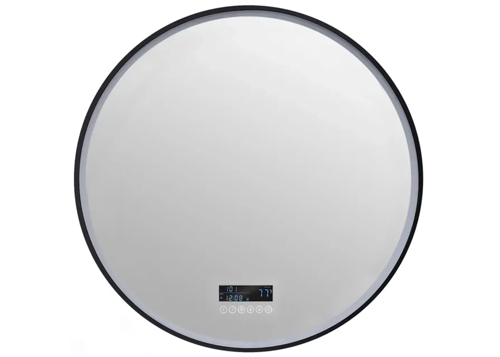 CIRQUE 30 in. Round LED Black Framed Mirror with Bluetooth, Defogger, and Digital Display