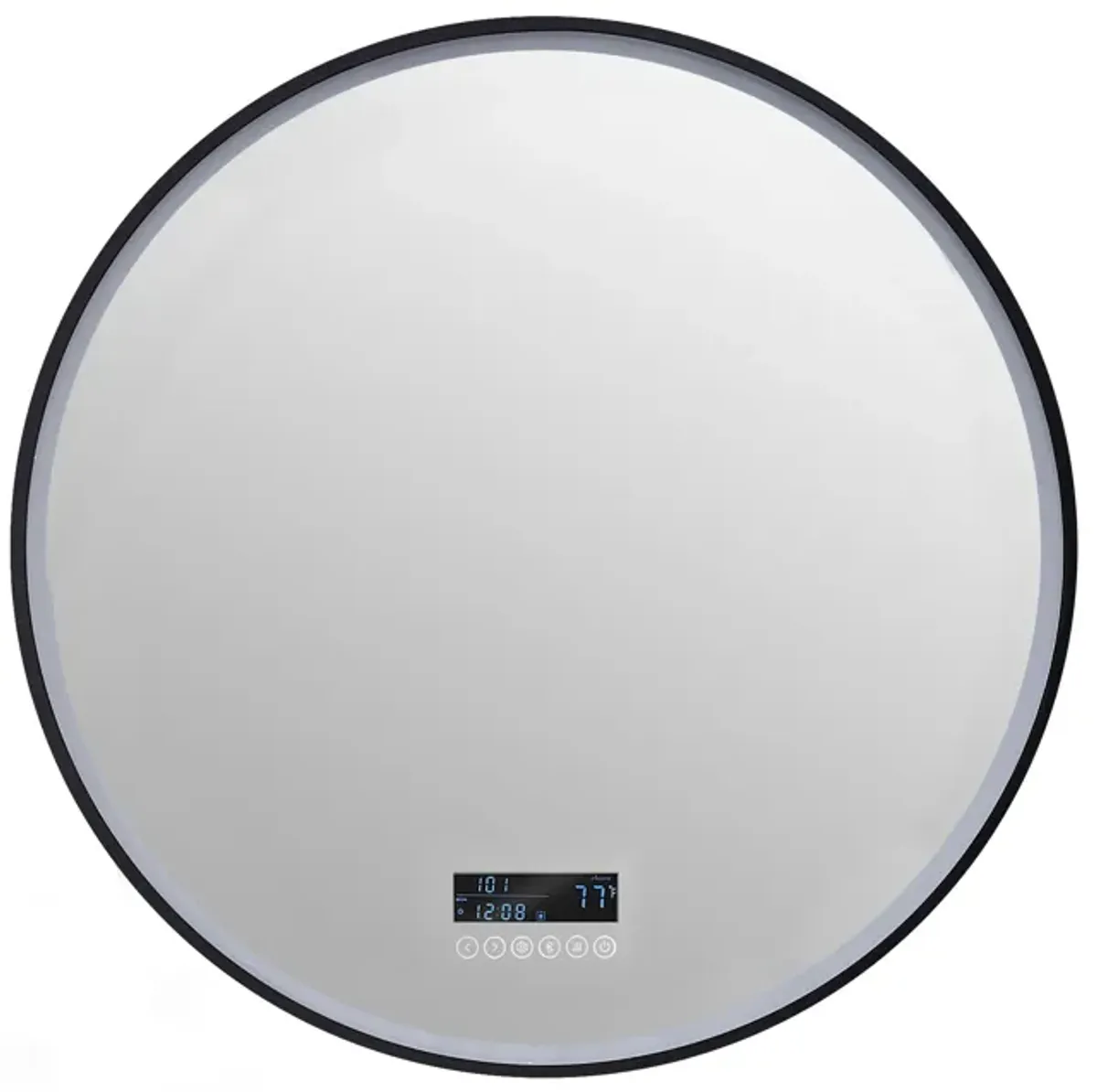 CIRQUE 30 in. Round LED Black Framed Mirror with Bluetooth, Defogger, and Digital Display