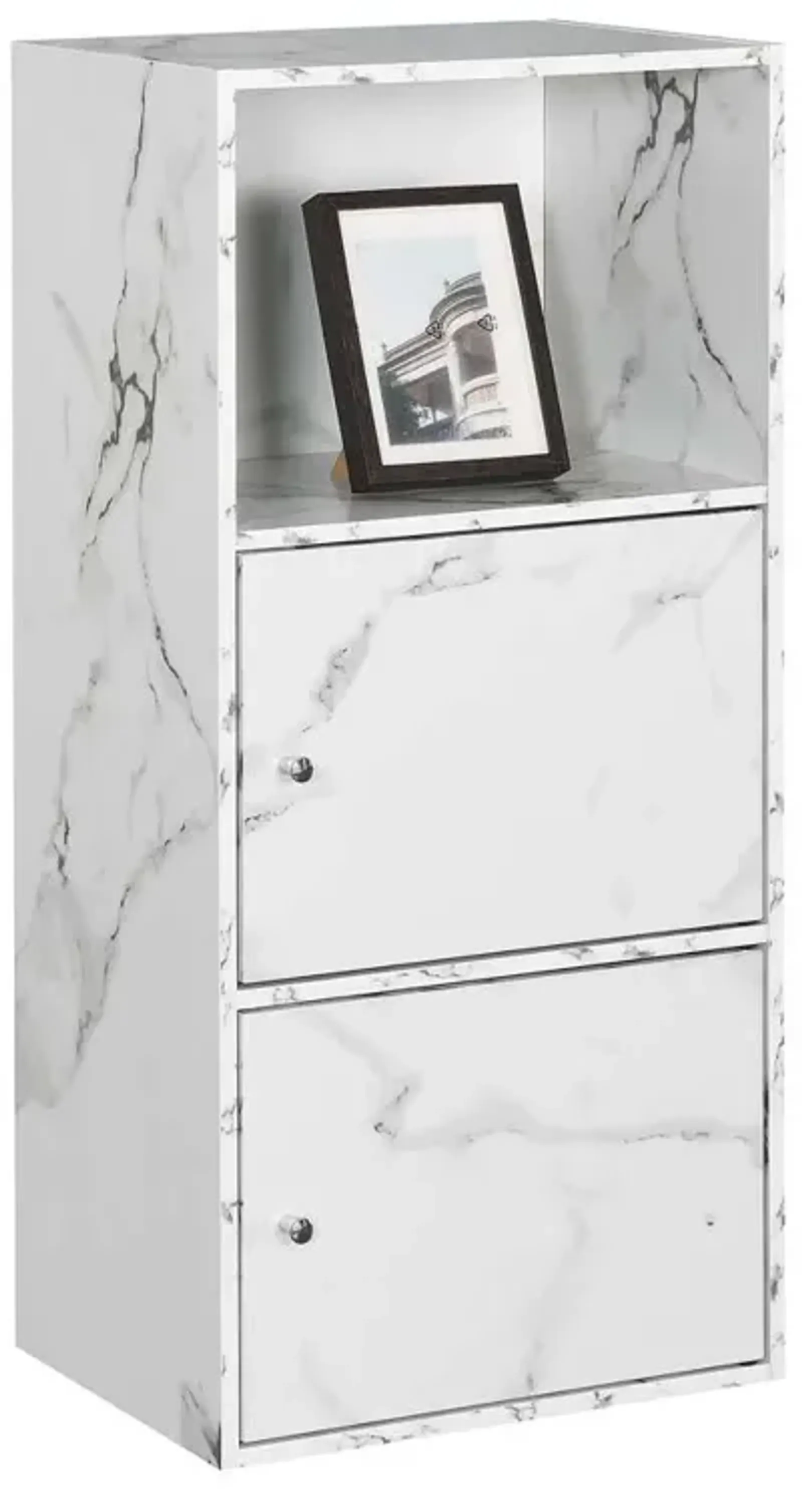 Convenience Concepts Xtra Storage 2 Door Cabinet with Shelf, White Faux Marble