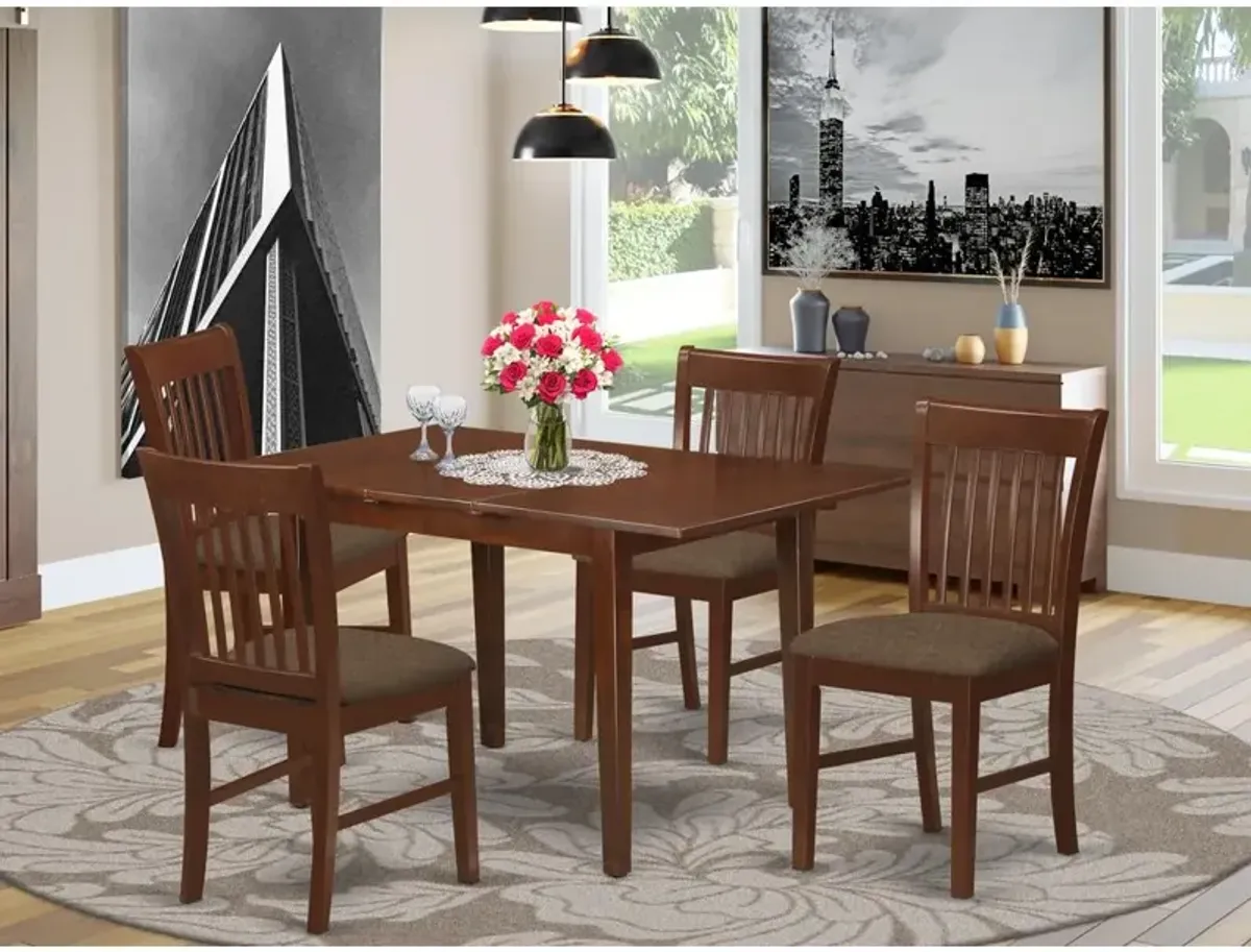 East West Furniture NOFK5-MAH-C 5 Pc Kitchen nook Dining set - Table with a 12in leaf and 4 Dining Chairs