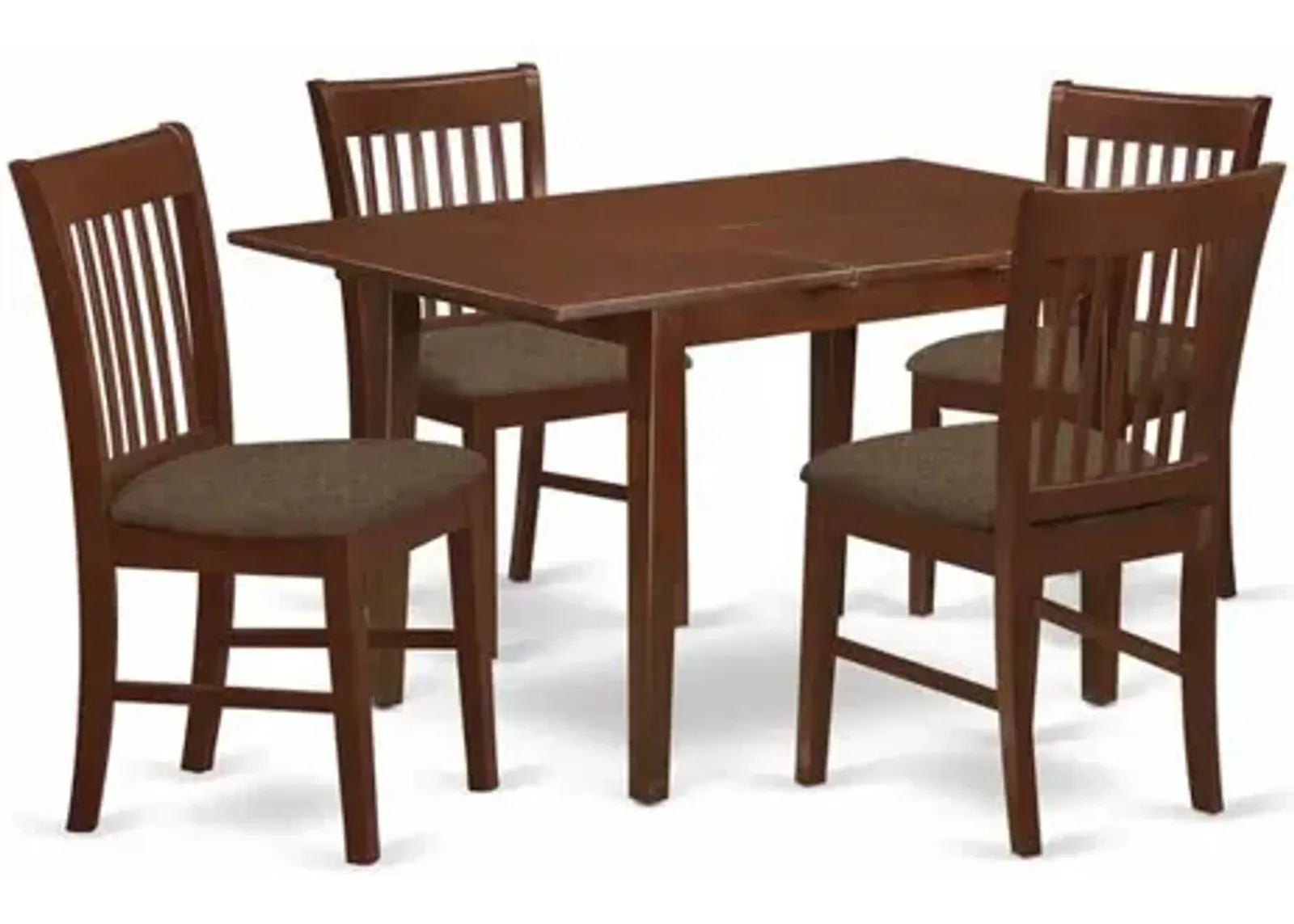 East West Furniture NOFK5-MAH-C 5 Pc Kitchen nook Dining set - Table with a 12in leaf and 4 Dining Chairs