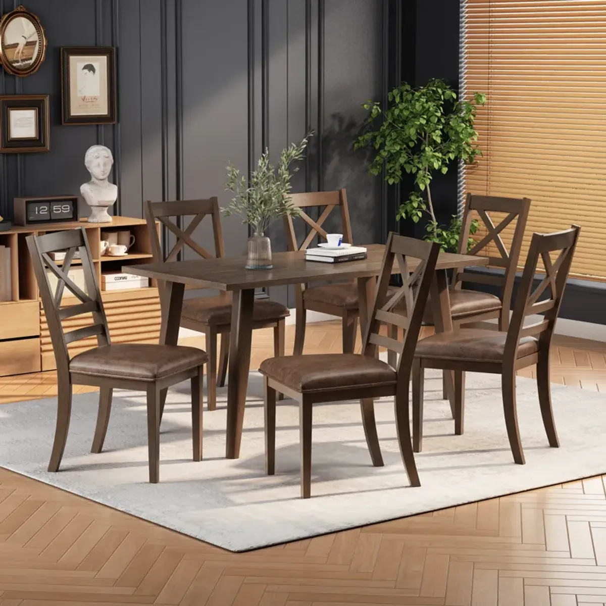 Merax Indoor 7 Pieces Wood Dining Set