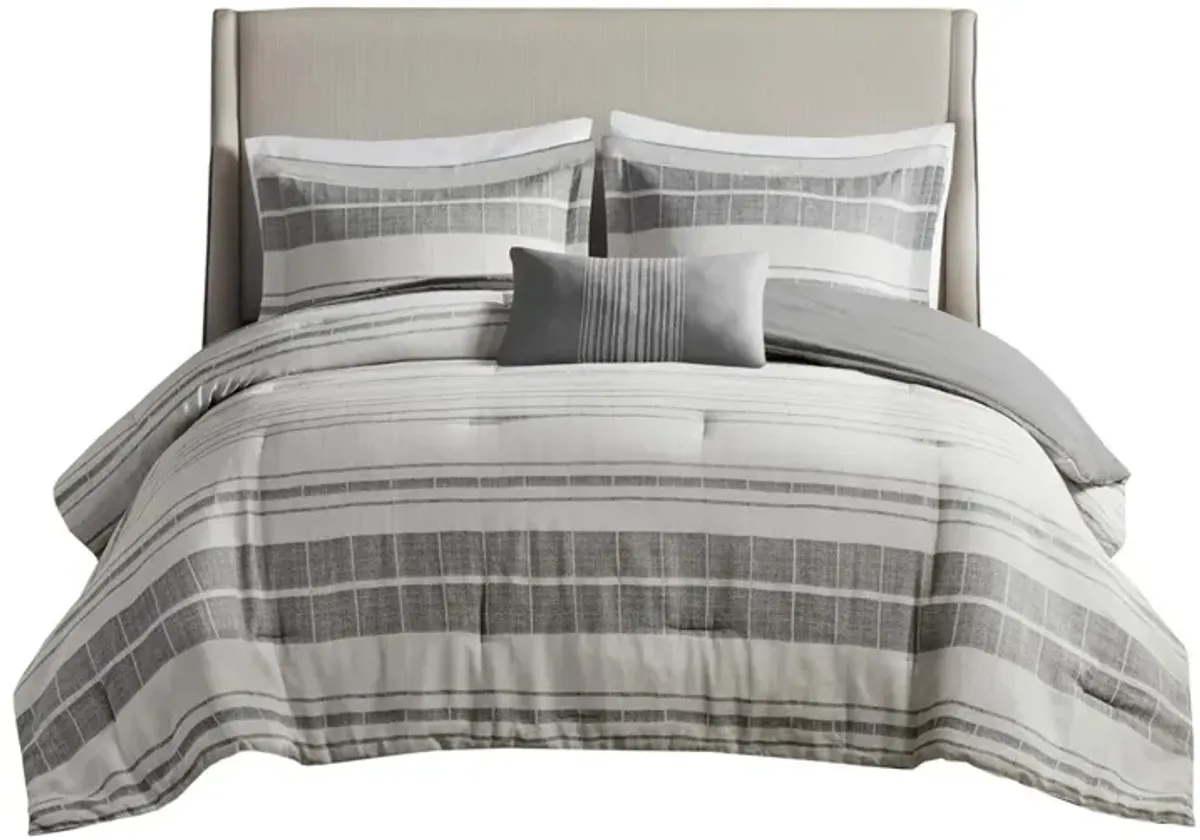 Gracie Mills Naxos 4 Piece Stripe Comforter Set with Throw Pillow