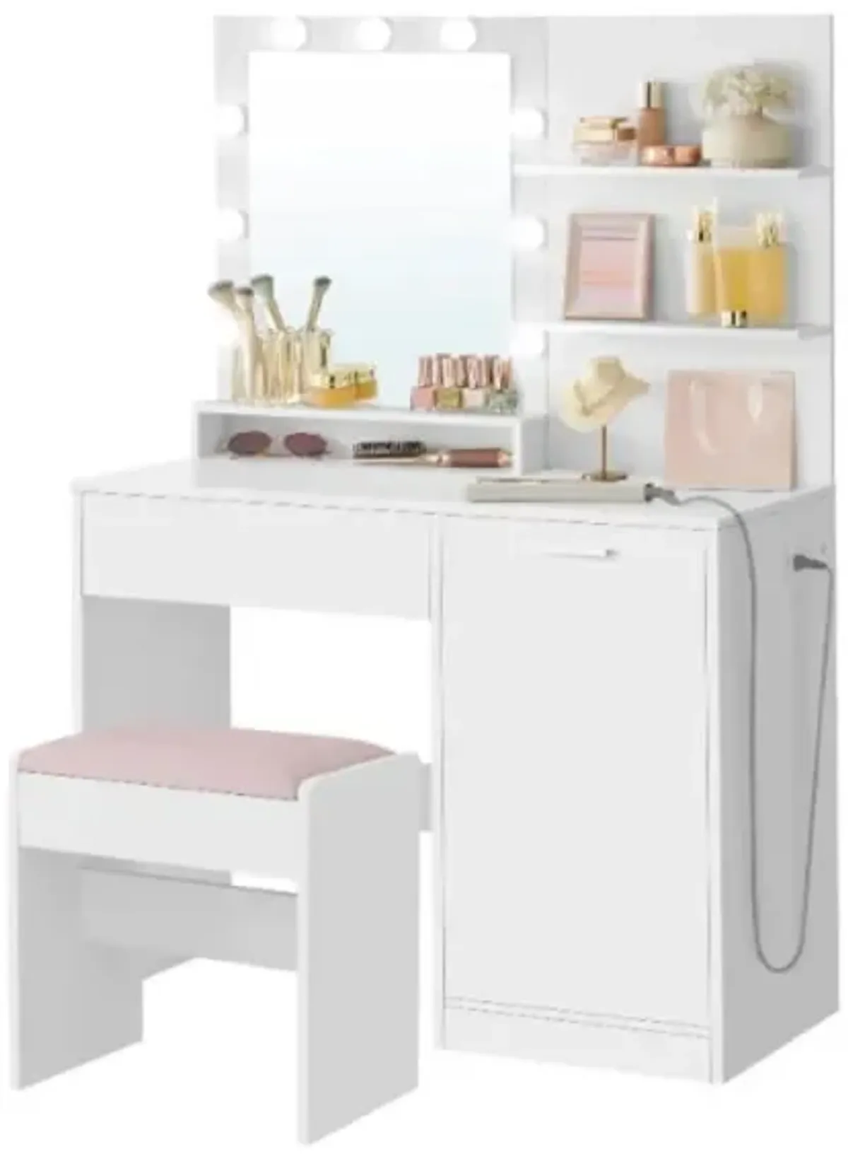 Vanity Desk with Mirror and Lights