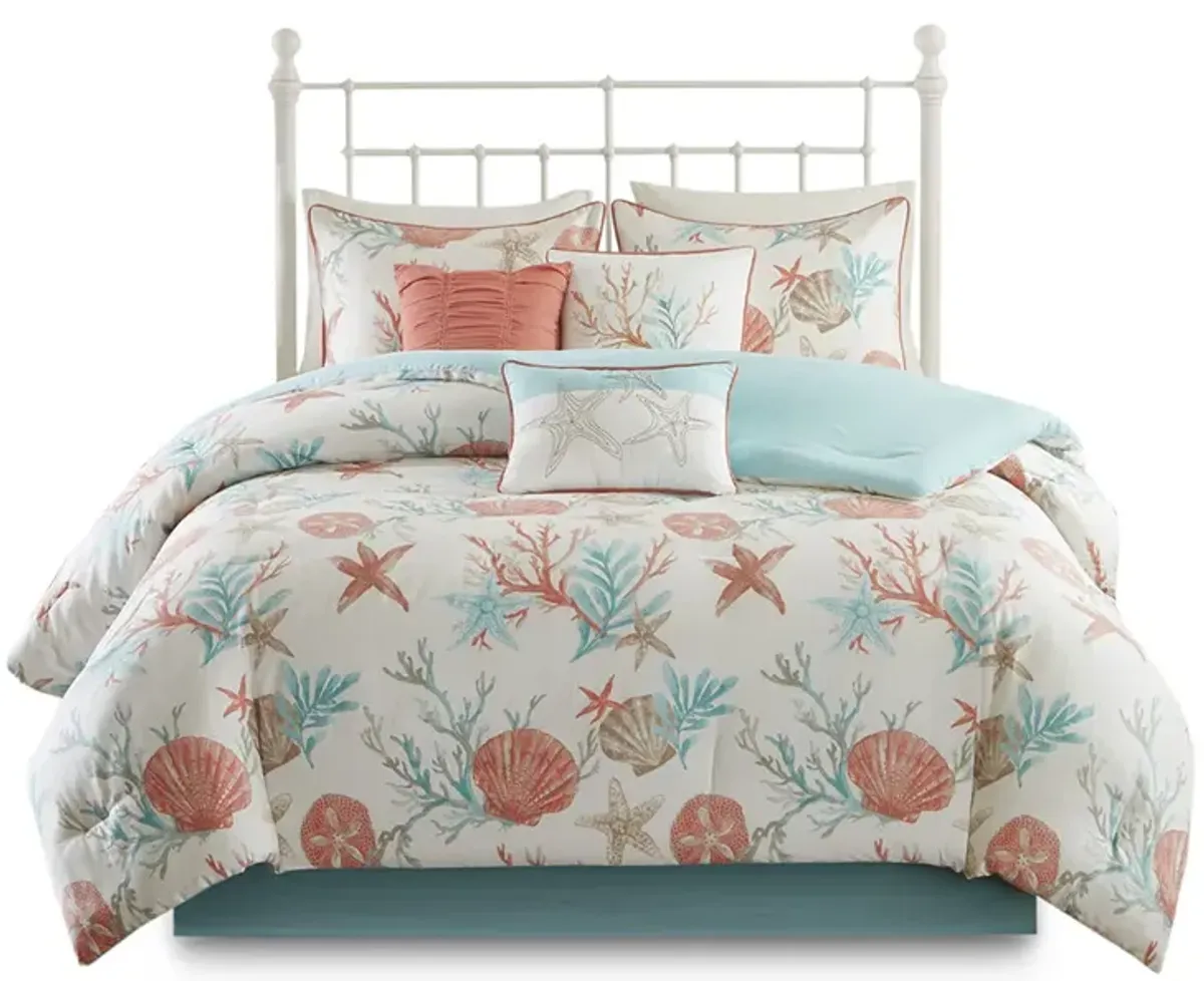 Gracie Mills Koreen 7-Piece Coastal Dreams Cotton Sateen Comforter Set