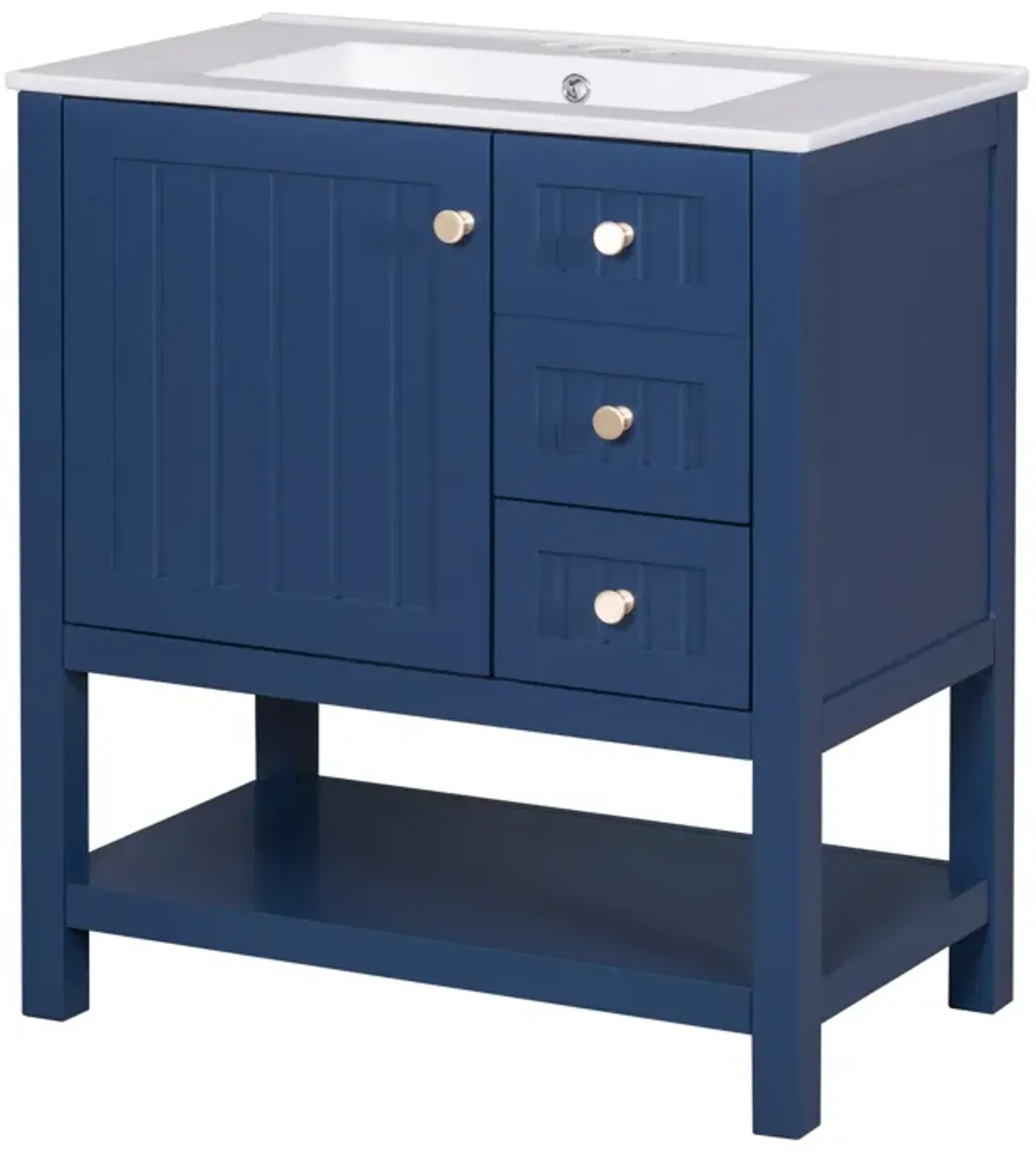 Gewnee 30inch Style Bathroom Vanity Cabinet Combo with Ceramic Sink, Blue