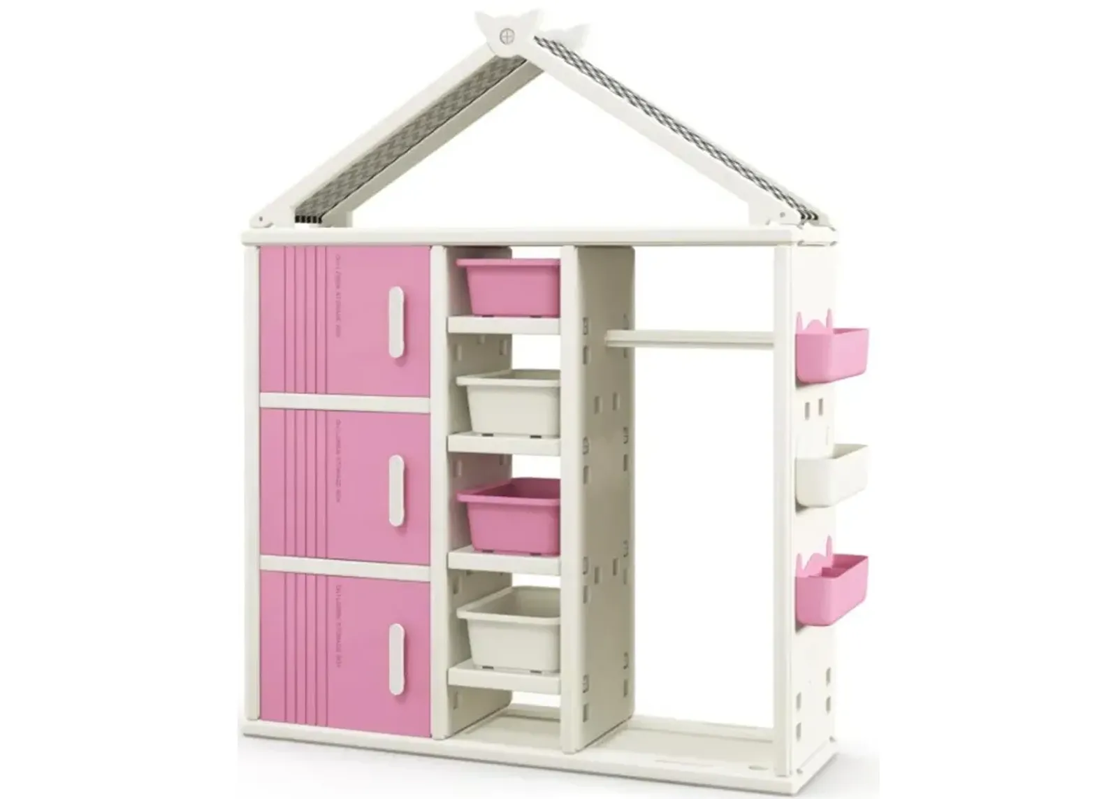 Hivvago Kids Costume Storage Closet with Storage Bins and Shelves and Side Baskets for Kids Room