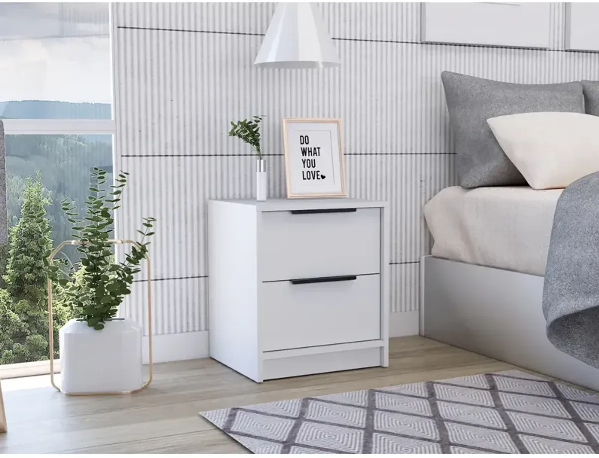 Kaia Nightstand, Two Drawers, Metal Handle - White