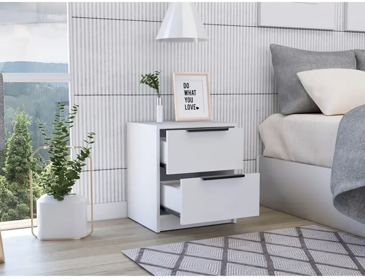 Kaia Nightstand, Two Drawers, Metal Handle - White