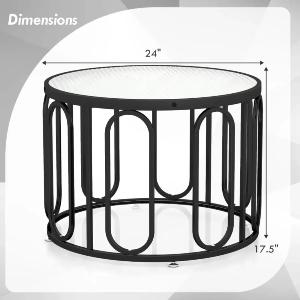 Hivvago 24 Inch Round Coffee Table with Reeded Tempered Glass Top and Oval Swivel Brackets