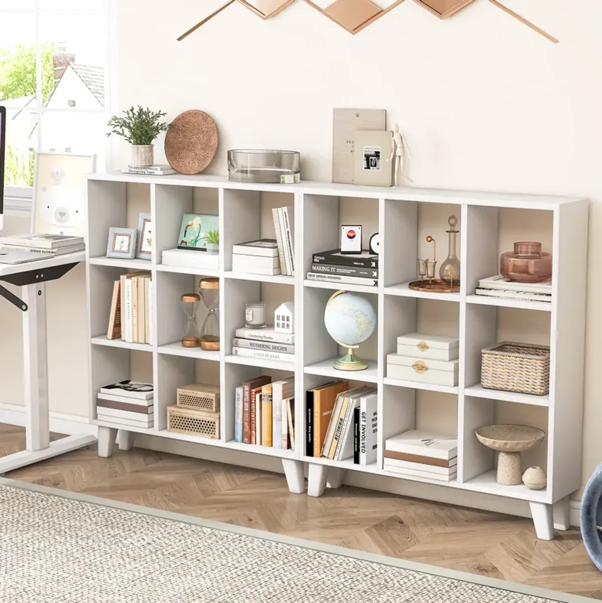 9-Cube Bookcase with 6 Removable Shelves and Raised Support Feet