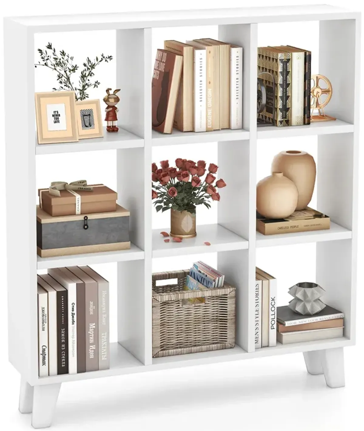 9-Cube Bookcase with 6 Removable Shelves and Raised Support Feet