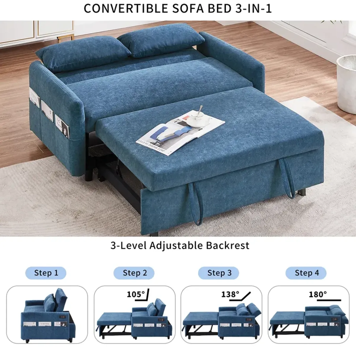 Merax Sleep Sofa Bed Loveseats Sofa Couch with Adjsutable Backrest