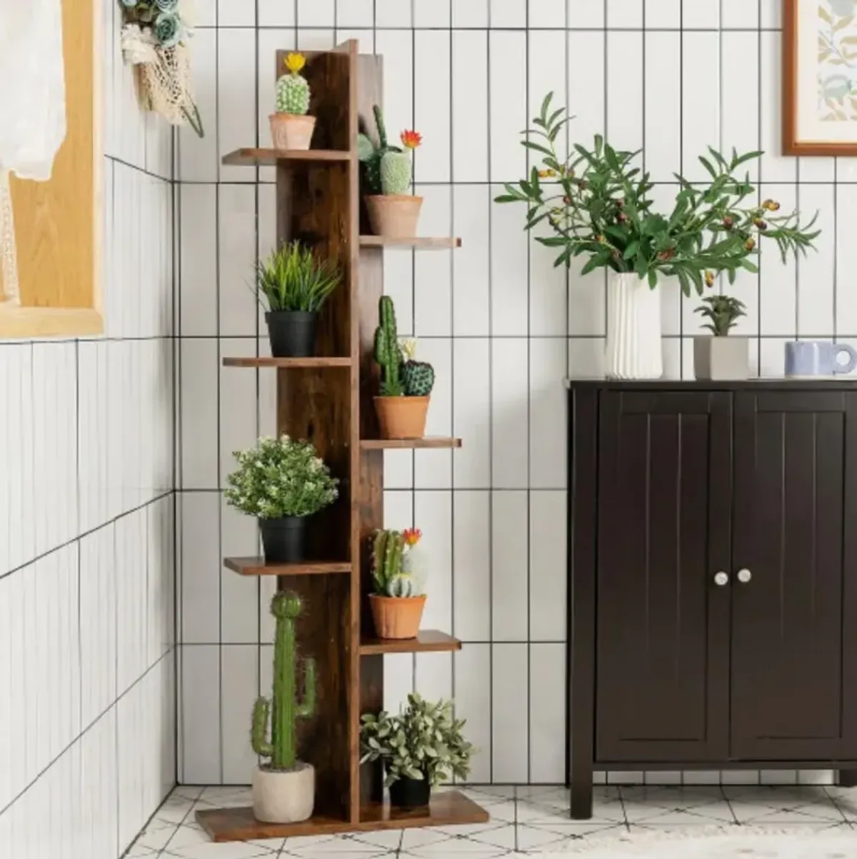 7-Tier Wooden Bookshelf with 8 Open Well-Arranged Shelves