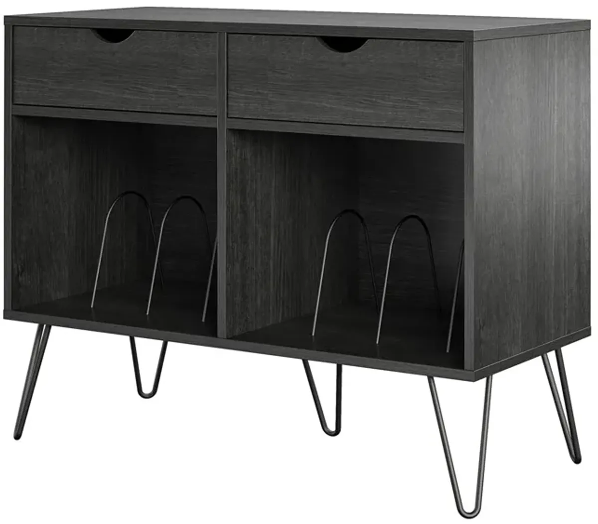 Novogratz Concord Turntable Stand with Drawers, Black Oak