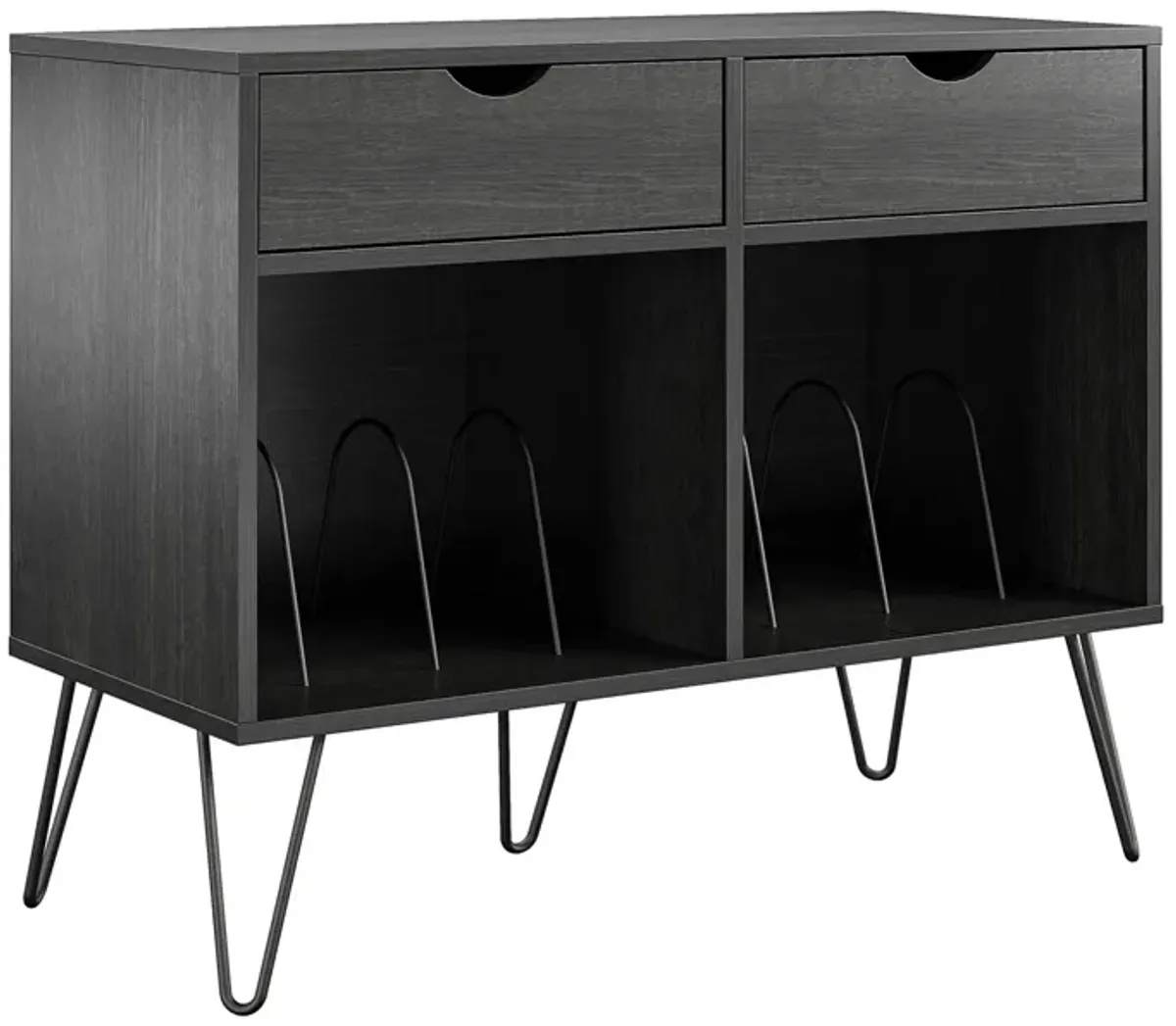 Novogratz Concord Turntable Stand with Drawers, Black Oak