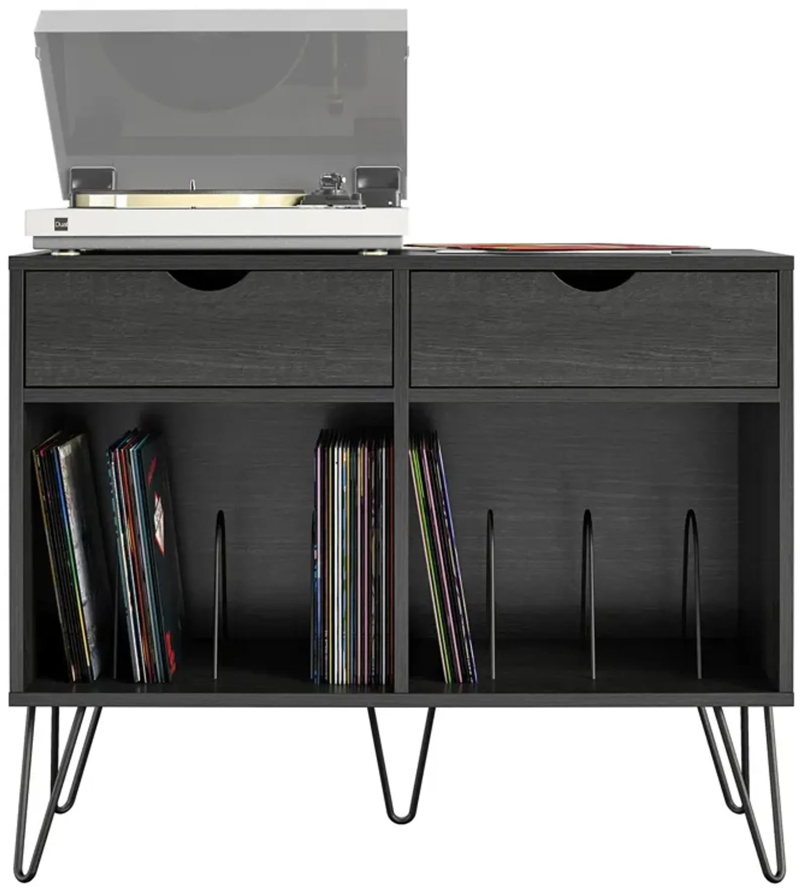 Novogratz Concord Turntable Stand with Drawers, Black Oak