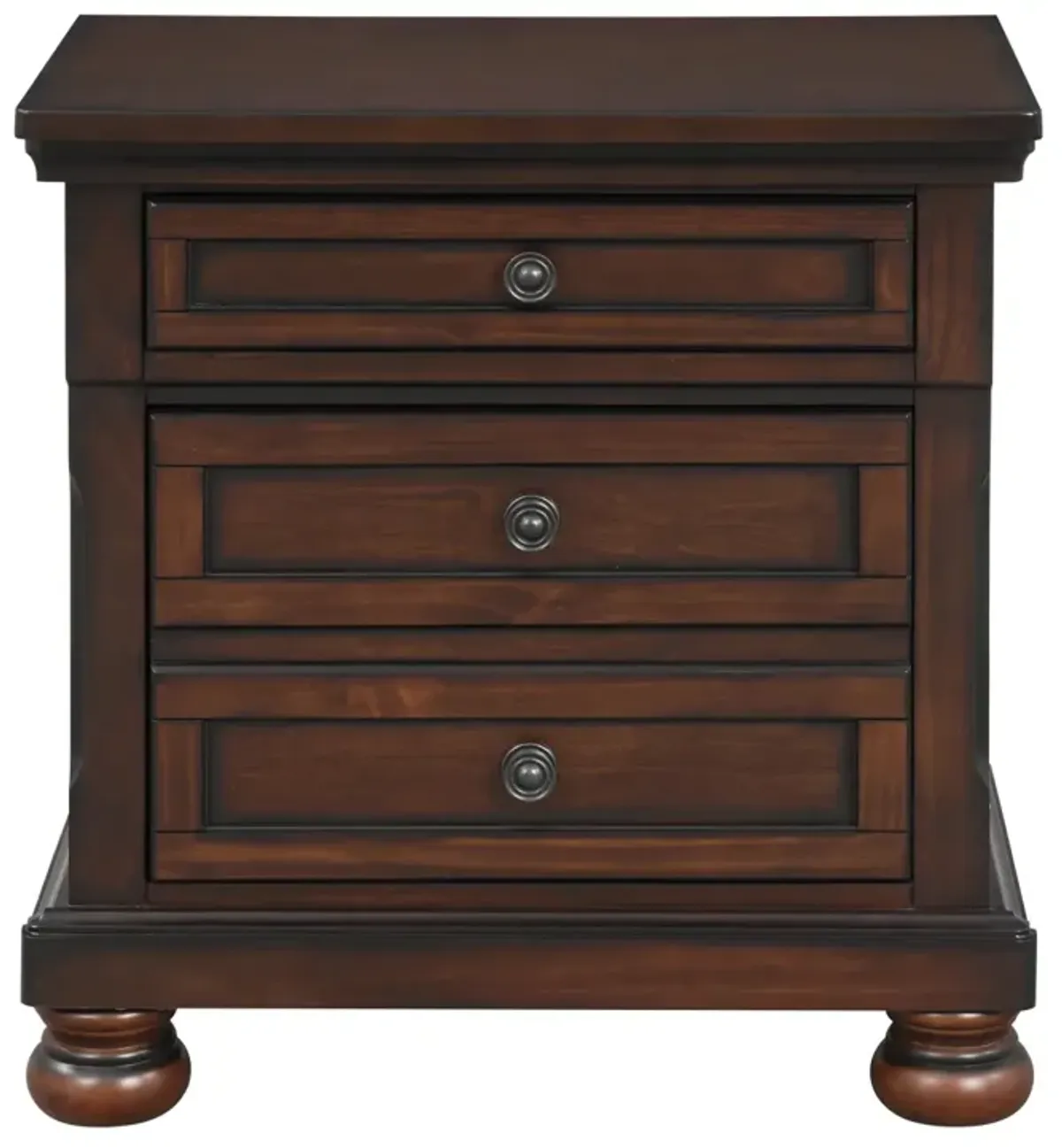 Classic Transitional Nightstand Brown Cherry Finish Birch Veneer Hidden Drawer Bun Feet