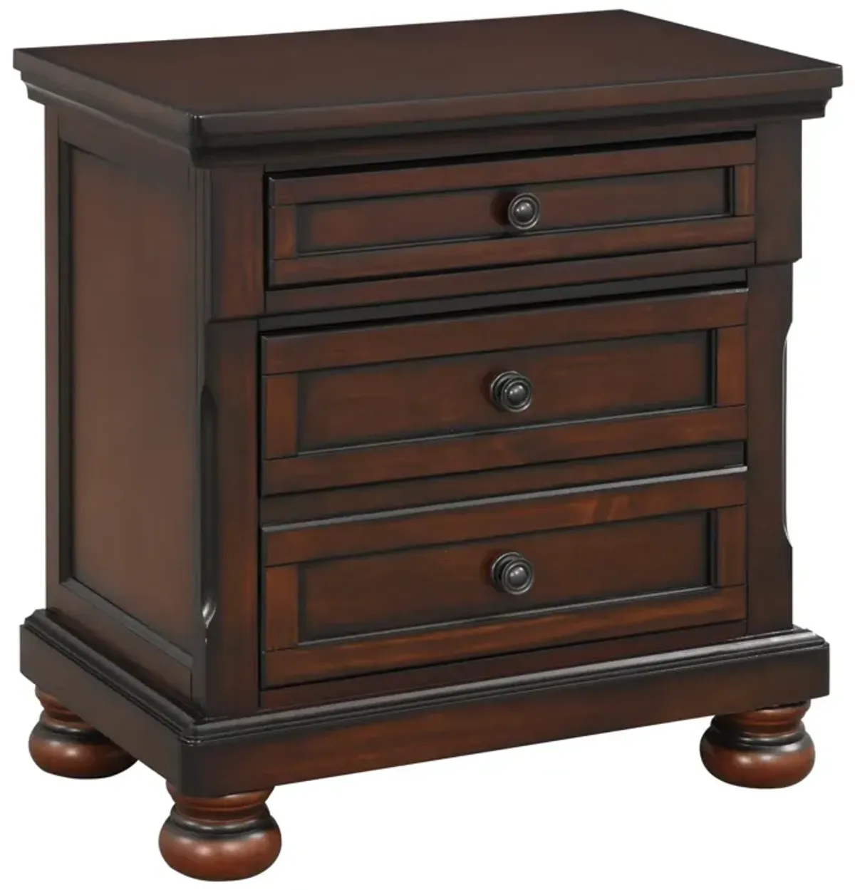 Classic Transitional Nightstand Brown Cherry Finish Birch Veneer Hidden Drawer Bun Feet