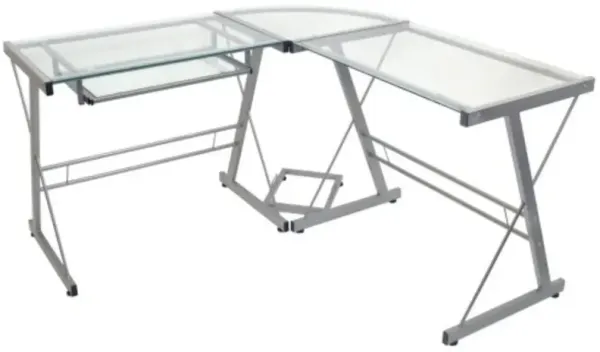 Modern Corner Computer Desk in Metal and Glass