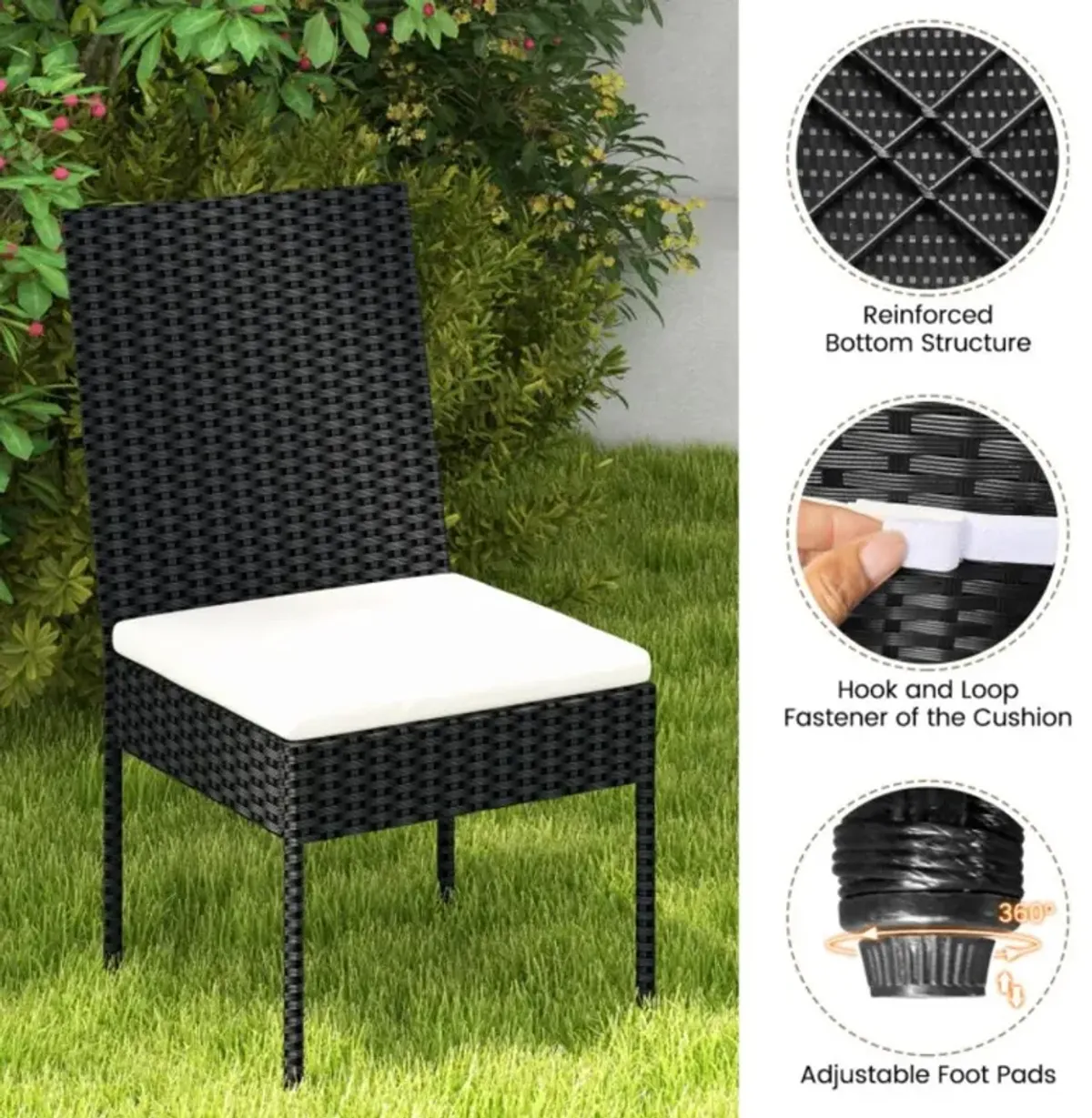 Hivvago PE Wicker Patio Chairs Set of 2/4 with Cushions for Porch Deck Garden and Backyard