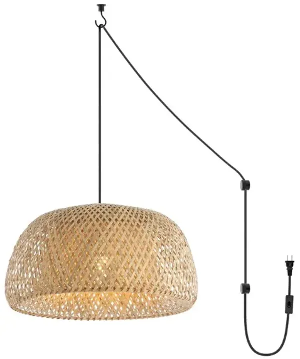Mateo 1-Light Farmhouse Coastal Bamboo 180" Cord Plug-In or Hardwired LED Pendant