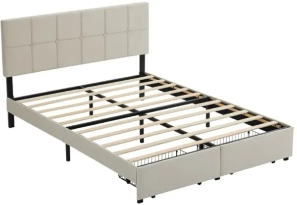 Velvet Upholstered Platform Bed with Storage Drawers and Wingback Headboard