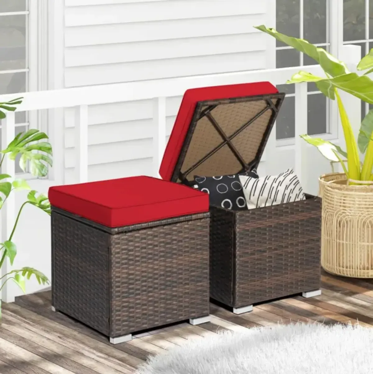 Hivvago 2 Pieces Patio Ottoman with Removable Cushions-Navy